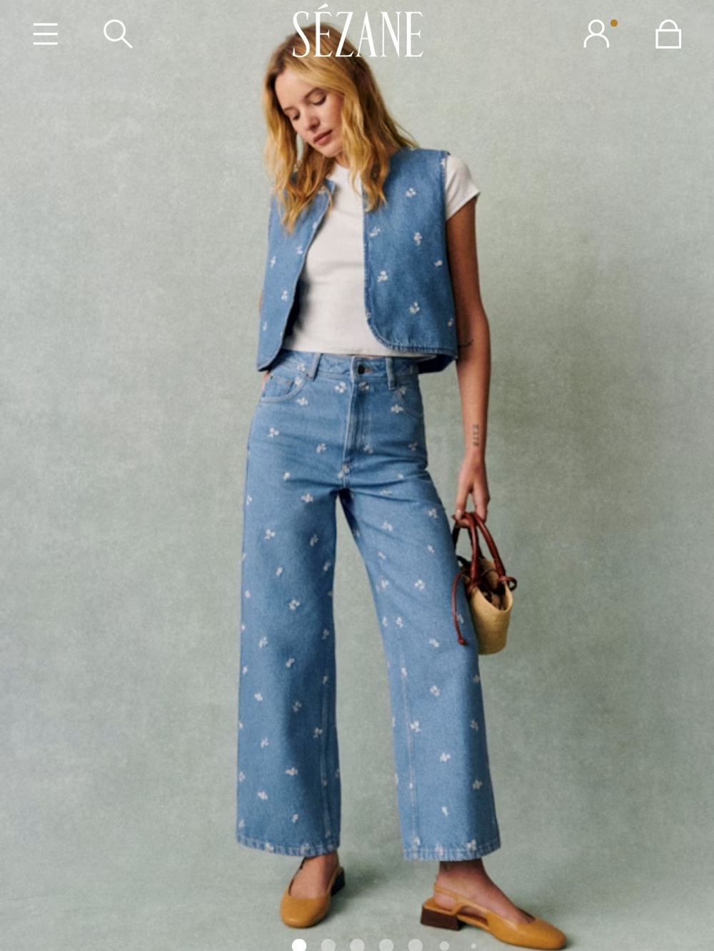 Sezane Flower Embroidery Blue Denim Jeans